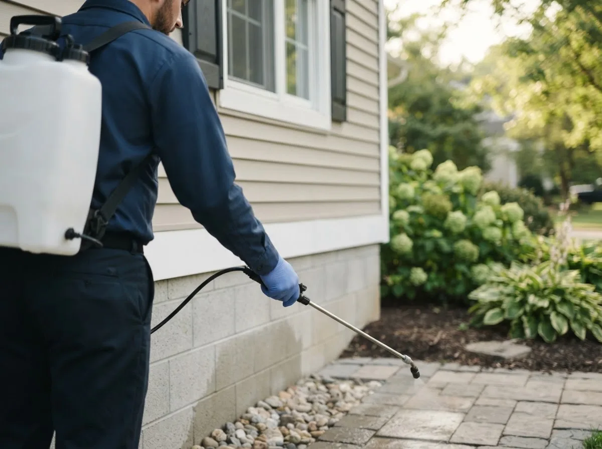 Pest control technician inspecting a home in Pavilion, NY